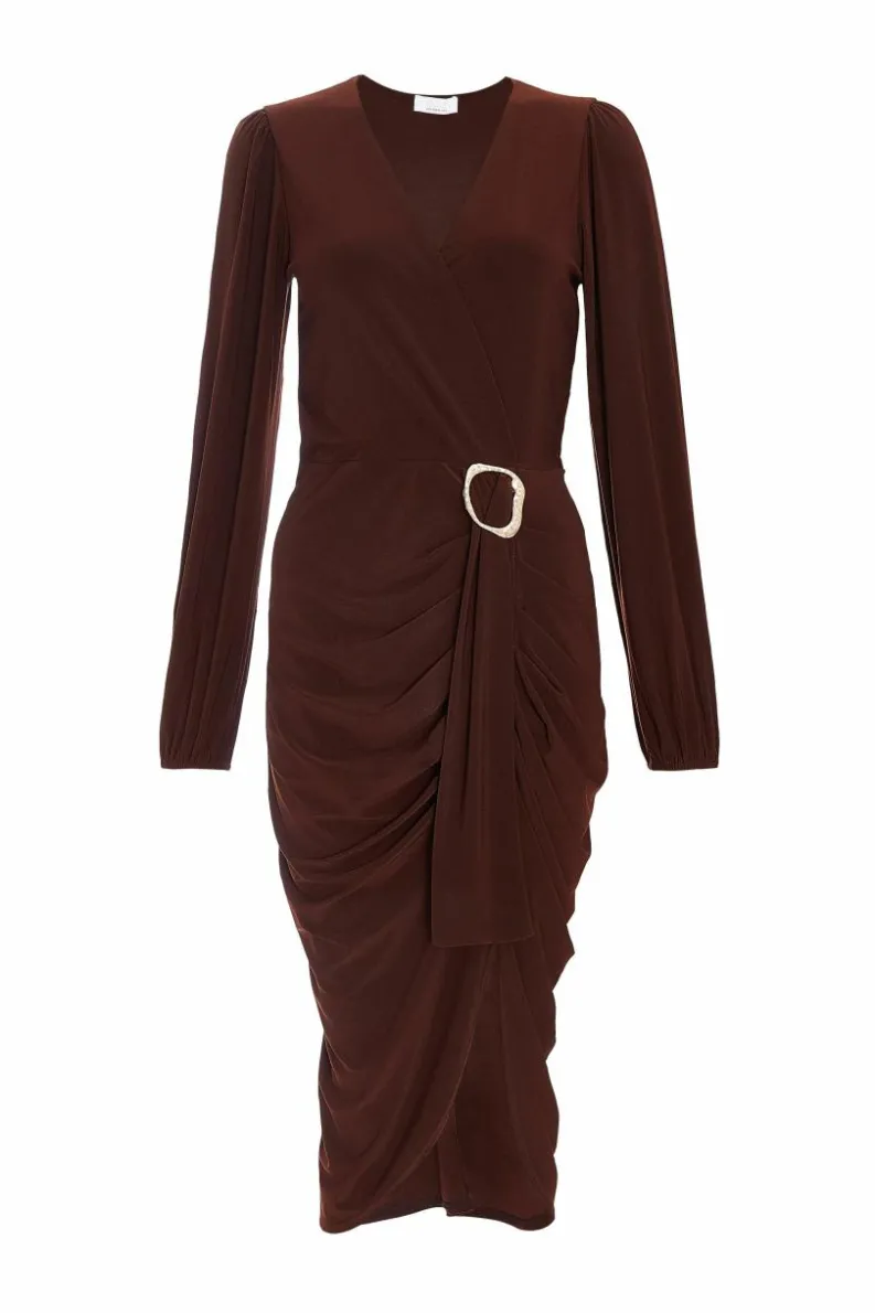 Midi Dresses*Quiz Petite Ruched Midi Dress Brown