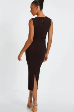 Midi Dresses*Quiz Ruched Midi Dress Brown