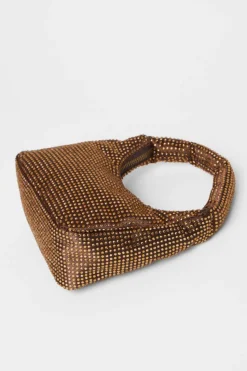 Handbags|Clutch Bags*Quiz Satin Diamante Bag Brown