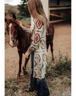 Cardigans*Azura Exchange Western Aztec Printed Open Front Long Cardigan Brown