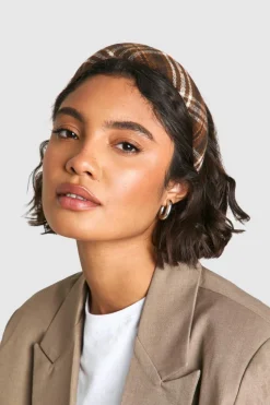 Hair Accessories*boohoo Brushed Check Padded Headband brown