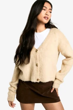 Cardigans|Knitwear*boohoo Brushed Knit Button Through Cardigan stone