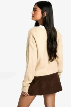 Cardigans|Knitwear*boohoo Brushed Knit Button Through Cardigan stone