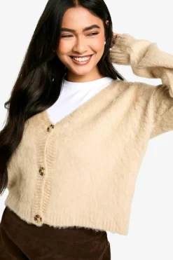 Cardigans|Knitwear*boohoo Brushed Knit Button Through Cardigan stone