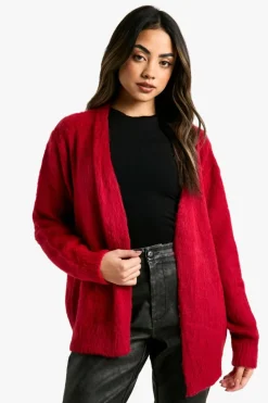 Cardigans*boohoo Brushed Knit Edge To Edge Cardigan red