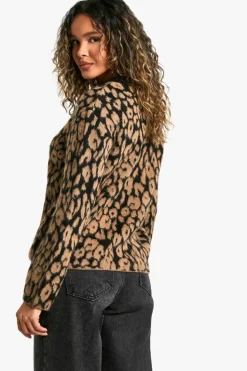Oversized Jumpers|Jumpers*boohoo Brushed Knit Oversized Crew Neck Jumper leopard