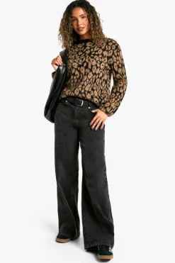 Oversized Jumpers|Jumpers*boohoo Brushed Knit Oversized Crew Neck Jumper leopard