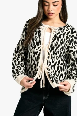Cardigans|Jumpers & Cardigans*boohoo Brushed Knit Tie Front Leopard Cardigan mono