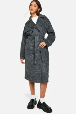 Up To 80% Off Winter Warmers|Wool Look Coats*boohoo Brushed Oversized Wool Look Coat charcoal
