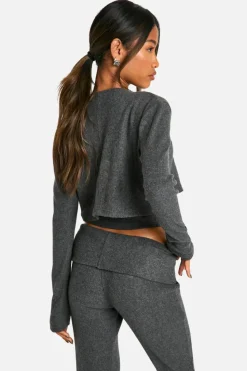 Knitted Tops|Co-Ord Sets*boohoo Brushed Rib Button Through Cardigan & Cami Top charcoal