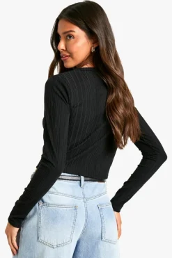 Cardigans*boohoo brushed rib BUTTON THROUGH cardigan black