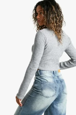Long Sleeve Tops*boohoo Brushed Rib Crew Neck Long Sleeve Top grey marl