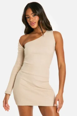Bodycon Dresses*boohoo Brushed Rib Min One Shoulder Dress stone
