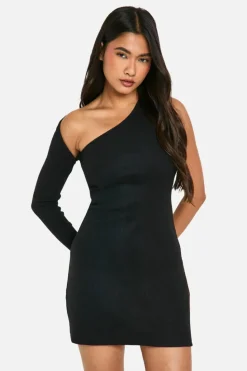 Bodycon Dresses*boohoo Brushed Rib Mini One Shoulder Dress black