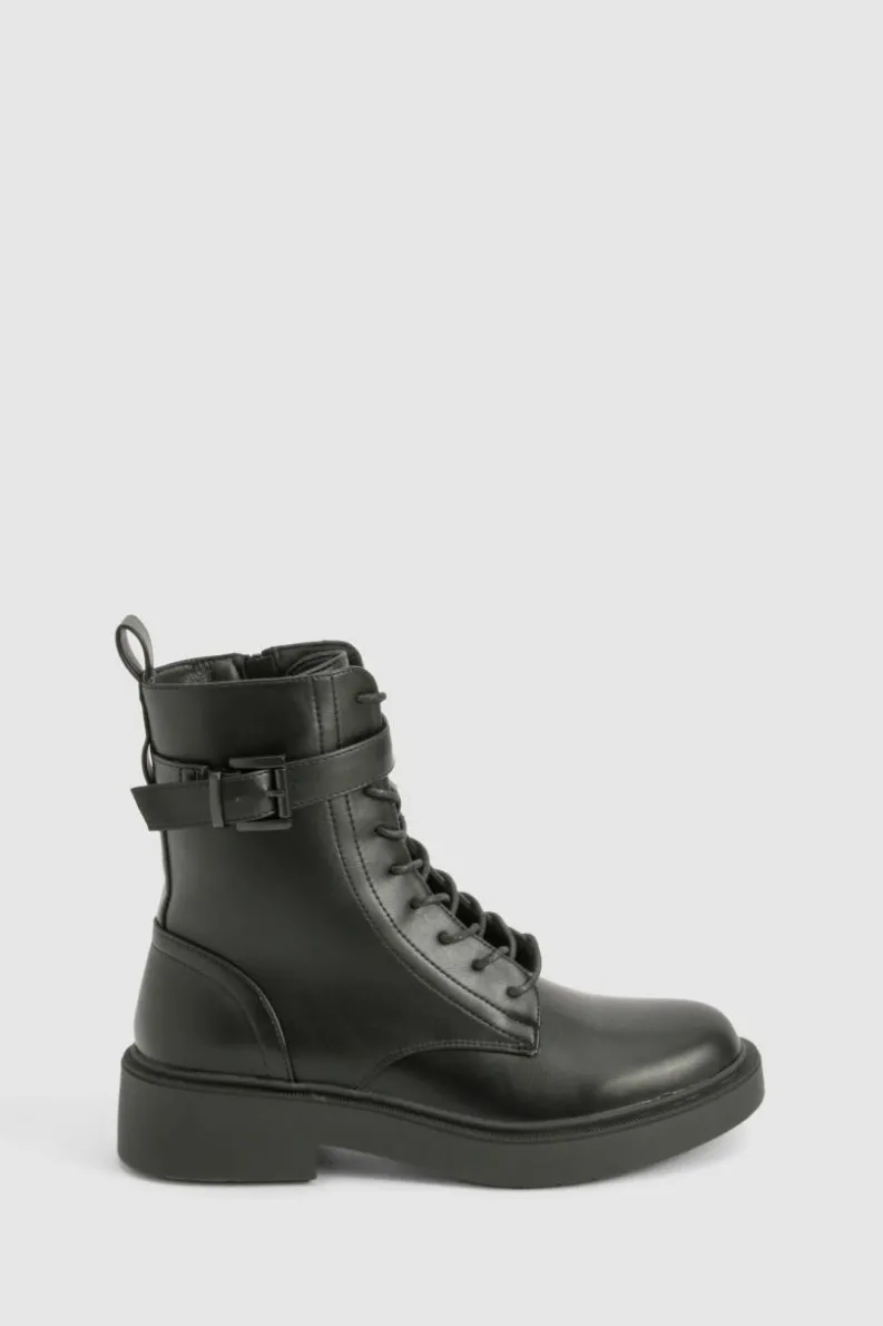 Chunky Boots|Biker Boots*boohoo Buckle Detail Chunky Hiker Boots black