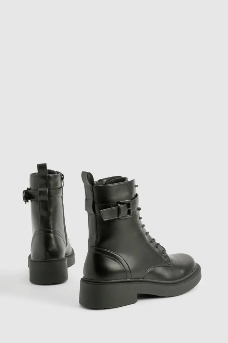 Chunky Boots|Biker Boots*boohoo Buckle Detail Chunky Hiker Boots black