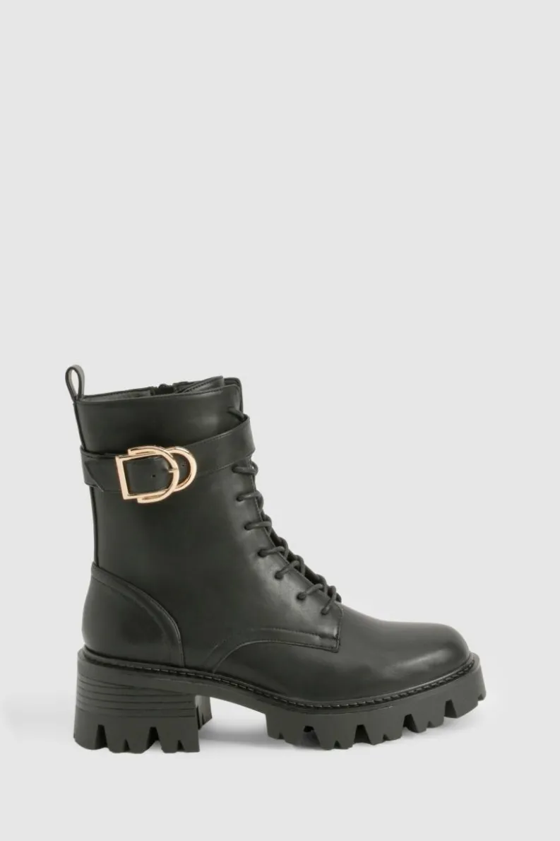 Chunky Boots|Biker Boots*boohoo Buckle Detail Chunky Hiker Boots black