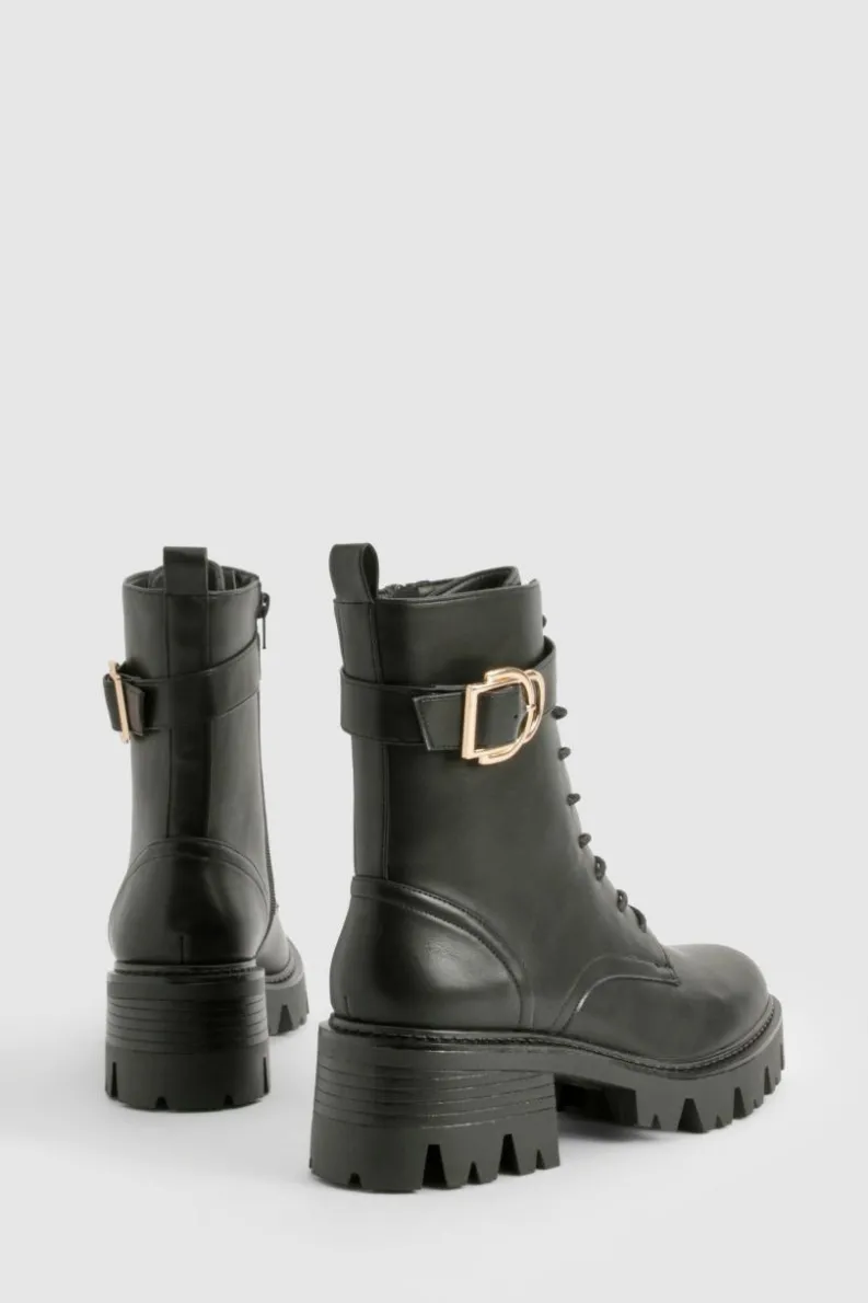 Chunky Boots|Biker Boots*boohoo Buckle Detail Chunky Hiker Boots black