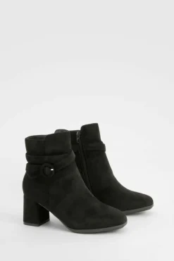 Heels|Heeled Boots*boohoo Buckle Detail Faux Suede Block Heel Ankle Boots black