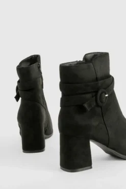Heels|Heeled Boots*boohoo Buckle Detail Faux Suede Block Heel Ankle Boots black