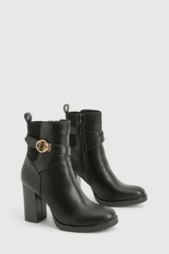 Heeled Boots|All Boots*boohoo Buckle Detail Heeled Chelsea Boot black