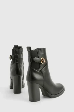 Heeled Boots|All Boots*boohoo Buckle Detail Heeled Chelsea Boot black