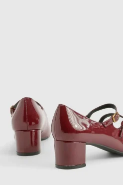 Ballet Flats|Flats*boohoo Buckle Detail Heeled Mary Janes dark red