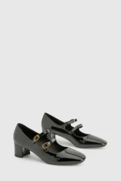 Ballet Flats|Flats*boohoo Buckle Detail Heeled Mary Janes black
