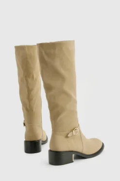 Over The Knee Boots|Knee High Boots*boohoo Buckle Detail Knee High Riding Boots beige