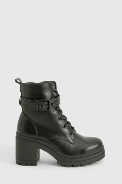 Biker Boots|All Boots*boohoo Buckle Detail Lace Up Hiker Boots black