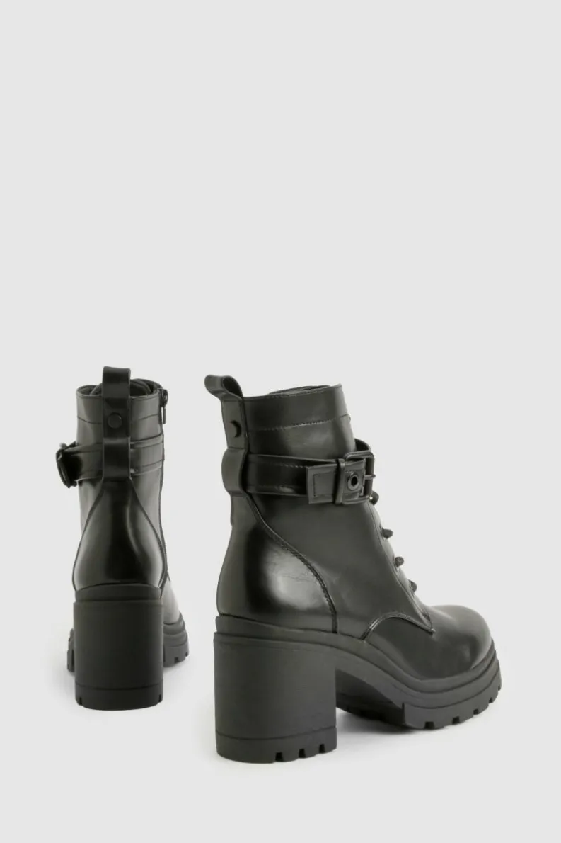 Biker Boots|All Boots*boohoo Buckle Detail Lace Up Hiker Boots black