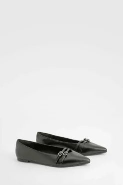 Flats*boohoo Buckle Detail Pointed Flats black