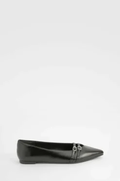 Flats*boohoo Buckle Detail Pointed Flats black