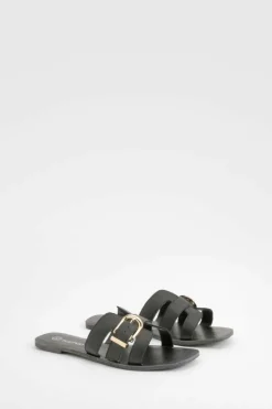 Sandals*boohoo Buckle Detail Slip On Sandals black