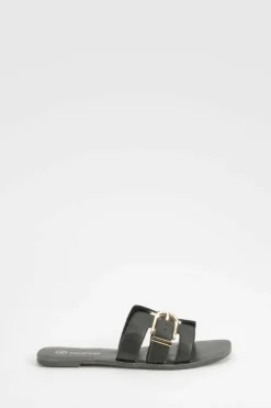 Sandals*boohoo Buckle Detail Slip On Sandals black