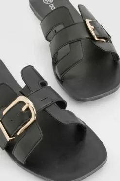 Sandals*boohoo Buckle Detail Slip On Sandals black
