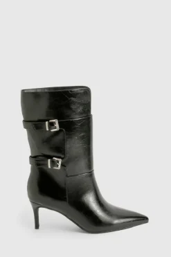 Calf High Boots|All Boots*boohoo Buckle Detail Stiletto Calf High Boots black