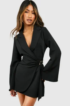Blazer Dresses|Mini Dresses*boohoo Buckle Detail Tie Waist Tailored Blazer Dress black