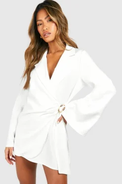 Blazer Dresses|Mini Dresses*boohoo Buckle Detail Tie Waist Tailored Blazer Dress ivory