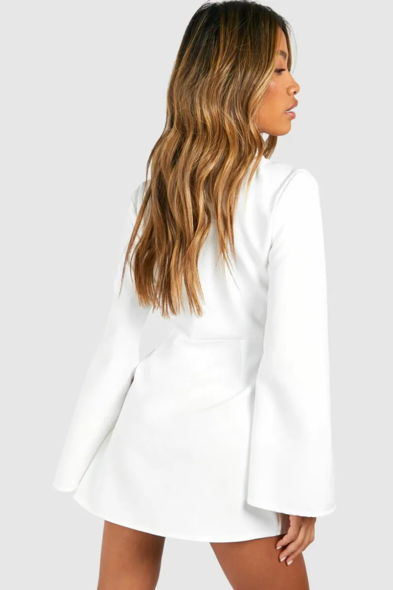Blazer Dresses|Mini Dresses*boohoo Buckle Detail Tie Waist Tailored Blazer Dress ivory