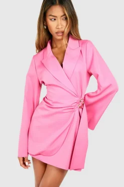 Blazer Dresses|Mini Dresses*boohoo Buckle Detail Tie Waist Tailored Blazer Dress pink