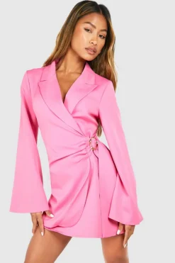 Blazer Dresses|Mini Dresses*boohoo Buckle Detail Tie Waist Tailored Blazer Dress pink