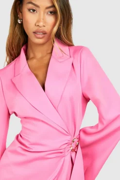 Blazer Dresses|Mini Dresses*boohoo Buckle Detail Tie Waist Tailored Blazer Dress pink