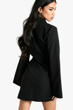 Blazer Dresses|Mini Dresses*boohoo Buckle Detail Tie Waist Tailored Blazer Dress black