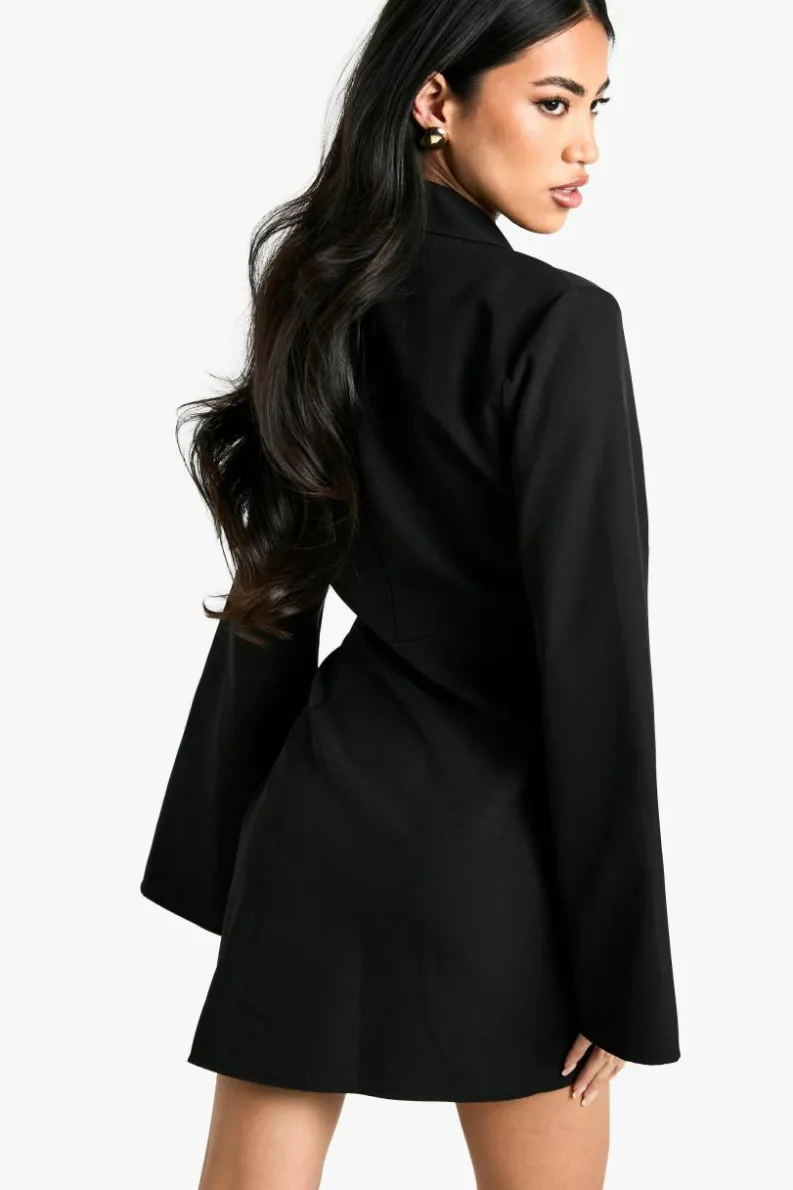 Blazer Dresses|Mini Dresses*boohoo Buckle Detail Tie Waist Tailored Blazer Dress black