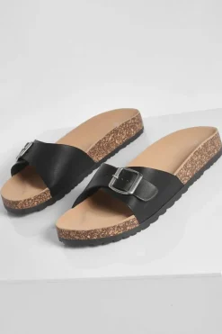 Flats|Sandals*boohoo Buckle Footbed Slider black