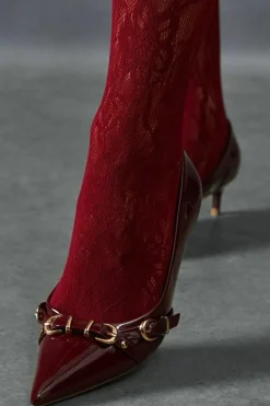 Heels*MissPap Buckle Patent Low Heels red