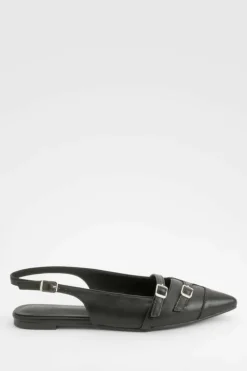 Flats*boohoo Buckle Slingback Pointed Flats black
