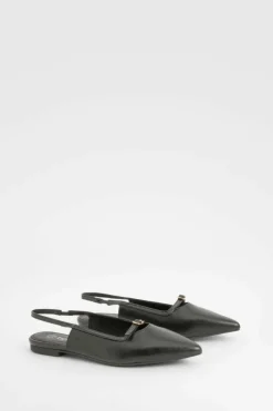 Flats*boohoo Buckle Slingback Pointed Flats black