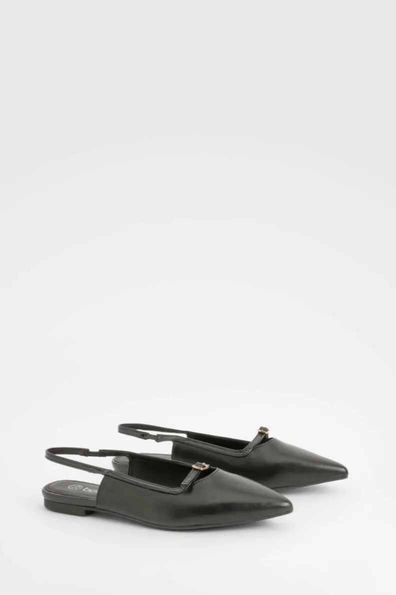 Flats*boohoo Buckle Slingback Pointed Flats black
